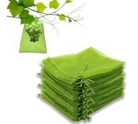 Leeyunbee 100 Pezzi Sacchetto di Protezione dell'uva 20 x 30 cm, Verde | Sacchetti Rete da Giardino, Rete Protettivi per Frutta con Coulisse, Contro Vespe Uccelli