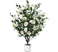 Leflos 120 cm Albero di fiori artificiali, albero di fiori di Camelia Bianca realistica, pianta di fiori in vaso bianco per la decorazione di interni della casa