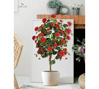 Leflos 130 cm Rosso Albero di begonia artificiale, pianta di fiori realistica in vaso bianco per la decorazione di interni di casa