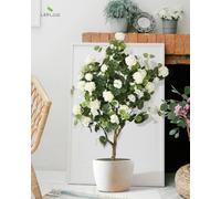 Leflos 130cm Bianco artificiale begonia albero di fiori, realistico fiore pianta in vaso albero di fiori in vaso bianco per la casa decorazione interna