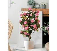Leflos 130cm Rosa artificiale begonia albero di fiori, realistico fiore pianta in vaso albero di fiori in vaso bianco per la casa decorazione d'interni