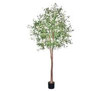 Leflos 210 cm ulivo artificiale strapazzato, Alberi artificiali solo per uso interno, con tronco vivo, rami regolabili e olive turgide, 1 pezzo