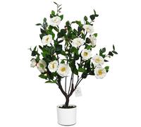 Leflos 90 cm Albero di fiori artificiali, albero di fiori di Camelia Bianca realistica, pianta di fiori in vaso bianco per la decorazione di interni della casa