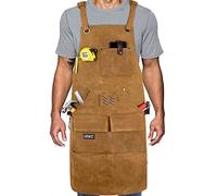 LEFOR·Z Grembiule da Lavoro,Grembiule Falegname,Grembiule da Falegname Uomo con Cinghie Incrociate Sul Retro,Dieci Tasche,Grembiule per Attrezzi In Tela Cerata,Regolabile da M a XXL,Marrone