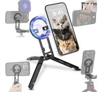 Leftfoto Supporto magnetico per telefono in metallo, regolabile, pieghevole, mini treppiede da tavolo, compatibile con iPhone 17 Pro/16/15 Pro Max/14/13/12/MagSafe custodie/o telefoni Android