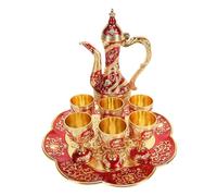 Leftwei Set da tè Turco Vintage Elegante Set di Tazze da tè in Lega di Zinco con Vassoio da per Decorazioni per L'home Office da in Lega di Zinco (Rosso oro)