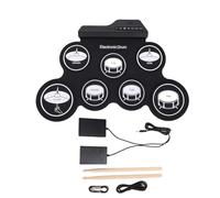 Leftwei Set di Batteria Elettronica, Pad Portatile per Esercitazione con Batteria Avvolgibile con Altoparlante Integrato, 7 Pad per, 5 Toni di, 8 Brani Demo e Ingresso MP3, con Bacchette e Pedale,