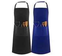 LEFUNDA® 2 Grembiule da Cucina, Grembiule impermeabile con 3 Tasche, Grembiule da Barbecue, Regolabile con Nastri Lunghi, Per Uomo e Donna, Cucina, BBQ, Ristorante, Caffè, Cameriere, Chef, Nero e Blu