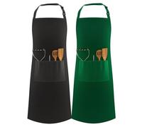 LEFUNDA® 2 grembiuli da cucina impermeabili con 3 tasche, regolabili, spalline lunghe per barbecue, per uomo e donna, cucina, ristorante, bar