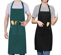 LEFUNDA® 2 pezzi Grembiule da Cucina, Grembiule impermeabile con 3 Tasche, Grembiule da Barbecue, Regolabile con Nastri Lunghi, Per Uomo e Donna, Cucina, BBQ, Ristorante, Caffè (Nero e Verde)