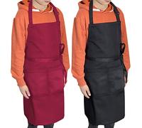 LEFUNDA® 2 Pezzi Grembiule da Cucina, Grembiule impermeabile con 3 Tasche, Grembiule da Barbecue, Regolabile con Nastri Lunghi, Per Uomo e Donna, Figli, bambino, Cucina (Nero e Rosso)