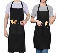 LEFUNDA® 2 pezzi Grembiule da Cucina, Grembiule impermeabile con 3 Tasche, Grembiule da Barbecue, Regolabile con Nastri Lunghi, Per Uomo e Donna, Cucina, BBQ, Ristorante, Caffè (Nero)