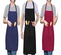 LEFUNDA® 3 Pezzi Grembiule da Cucina, Grembiule impermeabile con 3 Tasche, Grembiule da Barbecue, Regolabile con Nastri Lunghi, Per Uomo e Donna, Cucina, BBQ, Ristorante, Caffè (Nero e Rosso e Blu)