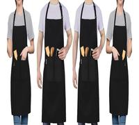 LEFUNDA® 4 Grembiule da Cucina, impermeabile con 3 Tasche, Grembiule da Barbecue, Regolabile con Nastri Lunghi, Per Uomo e Donna, Cucina, BBQ, Ristorante, Caffè, Grigliata, Cameriere, Chef, Nero