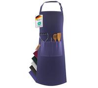 LEFUNDA® Grembiule da Cucina, Grembiule impermeabile con 3 Tasche, Grembiule da Barbecue, Regolabile con Nastri Lunghi, Per Uomo e Donna, Cucina, BBQ, Ristorante, Caffè (blu)