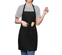 LEFUNDA® Grembiule da Cucina, Grembiule impermeabile con 3 Tasche, Grembiule da Barbecue, Regolabile con Nastri Lunghi, Per Uomo e Donna, Cucina, BBQ, Ristorante, Caffè (Nero)