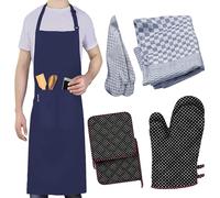 LEFUNDA® Grembiule da cucina impermeabile con 3 tasche regolabile, grembiule da barbecue con cinghie lunghe, grembiule da cucina per uomini e donne, cucina, ristorante, caffè, forno (nero), Blu (1