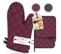 LEFUNDA® Set di 4 Guanti da Forno e Presine, Cotone, Resistenti al Calore, Guanti da Griglia, Guanti da Forno per Cuocere Antiscivolo, Presine in Cotone per Arrostire, Cucinare, BBQ, Morbida (Rosso)