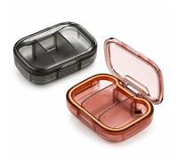 LEFZUR 2 Cajas Pastillas 3 Compartimentos Gris y Naranja,Pastillero Compacto Plástico Irrompible con Anillo Sellado,Organizador Medicamentos Uso Diario,Fácil Abrir y Cerrar,para Viajes