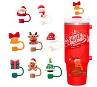LEFZUR 8 Pezzi Coperchini per Cannuccia in Silicone Natalizi, Anti Polvere per Cannucce da 10mm, Accessori per Borracce e Bicchieri, Idea Regalo Utile e Divertente per Feste e per Tutta la Famiglia