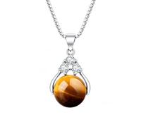 LEFZUR Collar Ojo de Tigre Natural para Mujer,Colgante Piedra Curativa con Cordón Algodón Ajustable,Cristal Protección y Buena Suerte,Energía Positiva para Día a Día,Regalo para Mujeres y Hombres