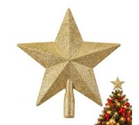 LEFZUR Puntale a Stella Dorato per Albero di Natale, Decorazione per la Cima 20cm, Stella di Plastica Lucente, Decorazione Natalizia per Albero, Festiva, Punta Metallica Oro