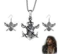 LEFZUR Set Collana Pirata Teschio Unisex, Collana Teschi e Ossa con Orecchini, Accessorio Halloween, Gioiello per Carnevale, Cosplay, Festa a Tema, Regalo per Uomo e Donna
