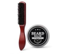 LEFZUR Set de Cepillo y Bálsamo para Barba,Cerdas de Jabalí con Mango de Madera Natural,Estimula Crecimiento y Distribuye Aceites,Ideal para Barba Media y Gruesa,Incluye Limpiador para Cuidado Diario