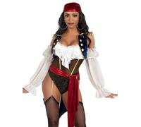 Leg Avenue 2 pezzi Buccaneer Beauty, include body giarrettiera con coda di velluto broccato, fascia in vita attaccata e sciarpa per la testa, multicolore, S