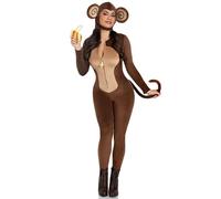 Leg Avenue 2 pezzi Cheeky Monkey, include tuta in velluto ultra morbido con cerniera a banana e culo sfacciato scimmia, coda cablata e cuffia auricolare, marrone, M