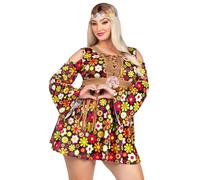 Leg Avenue-2pc.starflower, Cold Shoulder Floral Fringe Dress,Flower Headband Hippie Travestimento, Floreale, Multicolore, Size: M (UK 10-12), 85610-10101-M-Mltclr-Mltclr-M