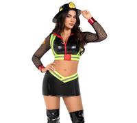 Leg Avenue 3 PC Five Alarm Fire Fighter, include top corto con cerniera, imbracatura riflettente e minigonna, nero, XS