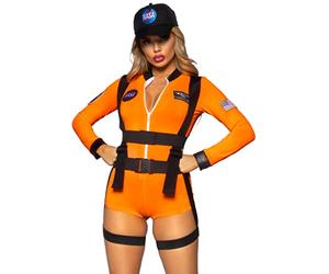 Leg Avenue 3 PC Space Commander, includes zip-up romper with badge accents, garter harness, and matching hat.
