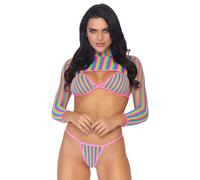 Leg Avenue 3 pezzi bikini a rete arcobaleno multicolore