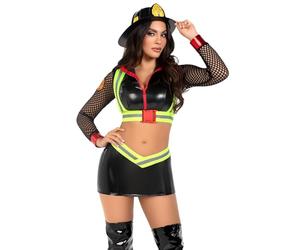 Leg Avenue 3 pezzi Five Alarm Fire Fighter include crop top, imbracatura e gonna, nero, S