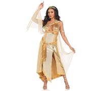 Leg Avenue 3 pezzi Golden Goddess, include abito asimmetrico luccicante con fibbia monospalla e finiture a nastro, oro, L