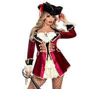Leg Avenue Accattivante capitano pirata, presenta un abito in velluto con corpetto contadino con allacciatura frontale e accenti di volant in pizzo, multicolore, 3X-4X
