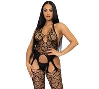 Leg Avenue - Bodystocking a Rete Senza Cuciture con Cuori Taglia Unica Nero