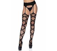 Leg Avenue Calze A Rete Industriale con Reggicalze Attaccata. Collant, Nero, Taglia Unica Donna