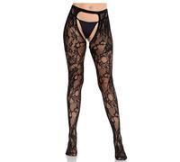 Leg Avenue - Calze Nere in Pizzo Floreale con Reggicalze