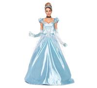 LEG AVENUE Classico costume da Cenerentola da donna, set con abito da ballo | Set da principessa da 3 pezzi: splendido abito da ballo turchese con tulle glitterato, elegante cerchietto e girocollo nero.