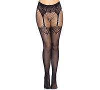 Leg Avenue Collant a rete da donna con giarrettiera sintetica, Cucitura posteriore nera, taglia unica