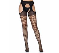 Leg Avenue Collant A Rete Ovale con Parte Superiore Opaca, Nero, XL Piu Donna