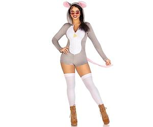 Leg Avenue Comfy Mouse, features ultra-soft velvet plush zip up romper with cheese zipper pull, tail, and ear hood