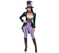 Leg Avenue Costume classico da Cappellaio Matto da donna, 3 pezzi, include tuta con frac in velluto a scacchiera, papillon, Multicolore, Large