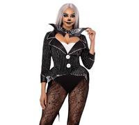 Leg Avenue Costume da baddie per Halloween, include body in velluto a righe con cavallo a scatto e papillon ad ala, grande, nero