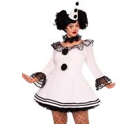 Leg Avenue Costume da clown sexy Pierrot da donna, 3 pezzi, taglie forti, Bianco/nero, 3X/4X