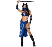 Leg Avenue Costume da ninja da combattimento da donna, 5 pezzi, con top corto, gonna, guanti, maschera, elastici per capelli