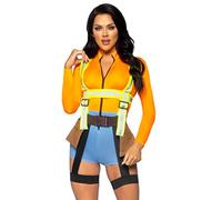 Leg Avenue Costume da operaio edile da donna, 2 pezzi, con pagliaccetto, reggicalze riflettente