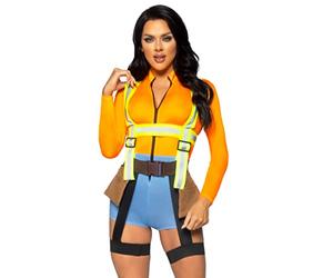 Leg Avenue Costume da operaio edile da donna, 2 pezzi, con pagliaccetto, reggicalze riflettente